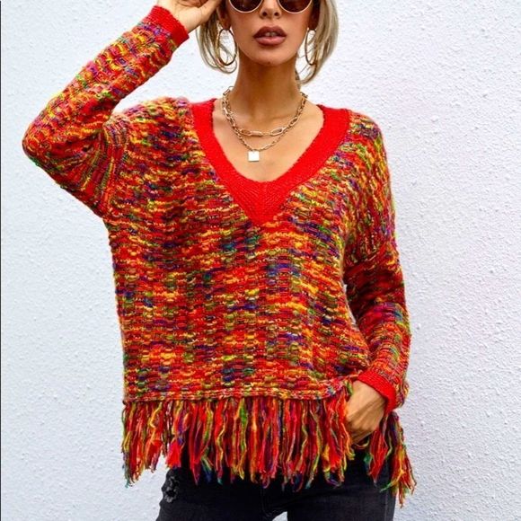 NWT! MARLED KNIT FRINGE HEM DROP SHOULDER SWEATER! - Picture 15 of 16